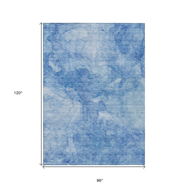8' X 10' Denim Blue And Sky Blue Nautical Washable Indoor Outdoor Area Rug
