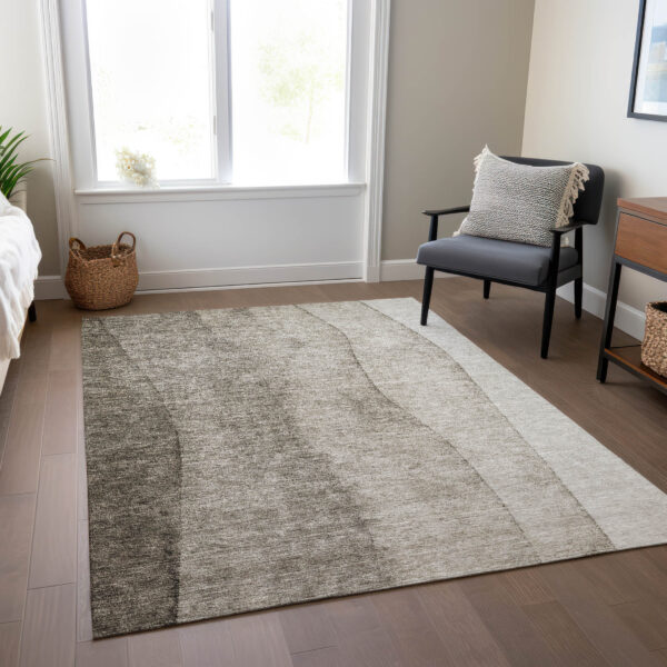 9' X 12' Taupe Brown And Ivory Ombre Washable Indoor Outdoor Area Rug