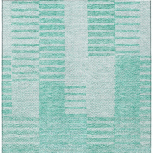 9' X 12' Teal Blue Aqua And Ivory Striped Washable Indoor Outdoor Area Rug