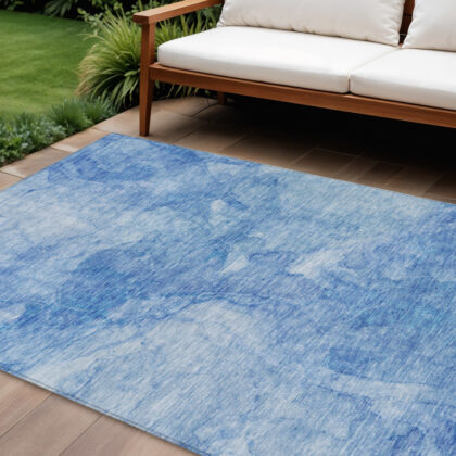 8' X 10' Denim Blue And Sky Blue Nautical Washable Indoor Outdoor Area Rug