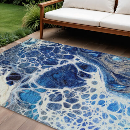 8' X 10' Navy Blue And Gray Nautical Washable Indoor Outdoor Area Rug