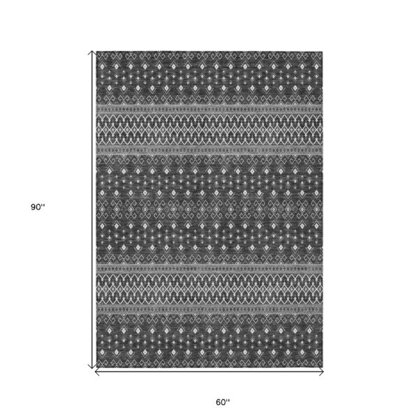 5' X 8' Gray Silver And Charcoal Tribal Washable Indoor Outdoor Area Rug