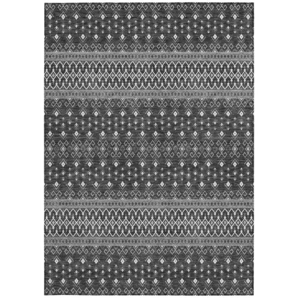 5' X 8' Gray Silver And Charcoal Tribal Washable Indoor Outdoor Area Rug