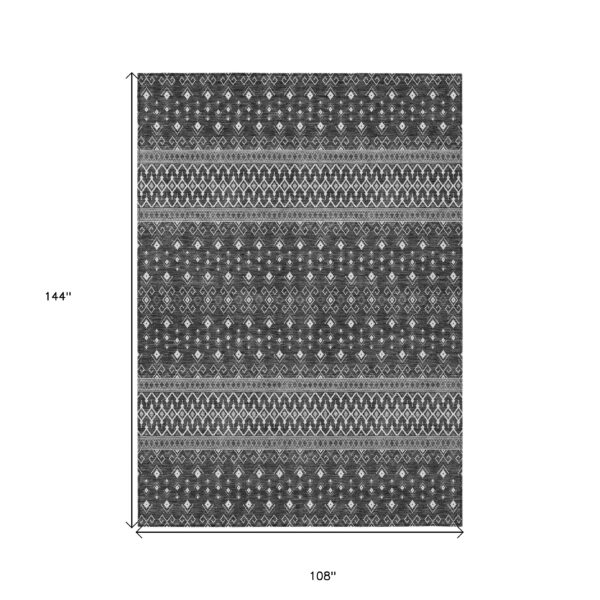 9' X 12' Gray Silver And Charcoal Tribal Washable Indoor Outdoor Area Rug