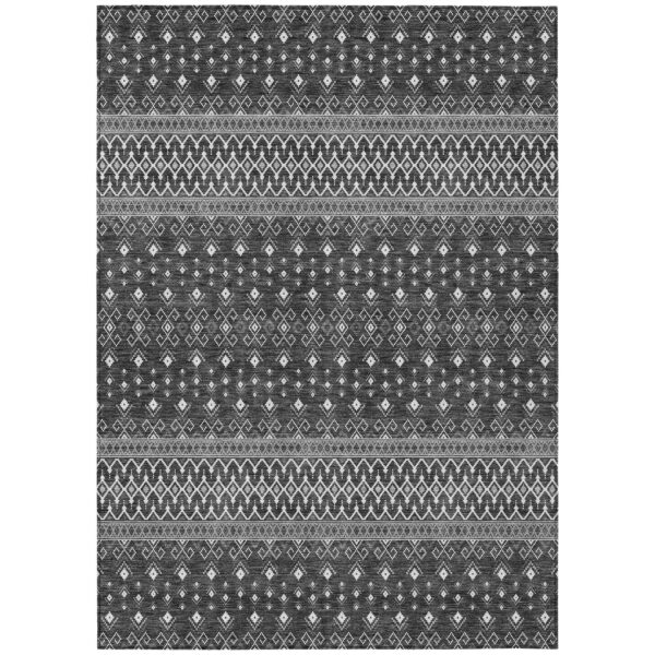 9' X 12' Gray Silver And Charcoal Tribal Washable Indoor Outdoor Area Rug