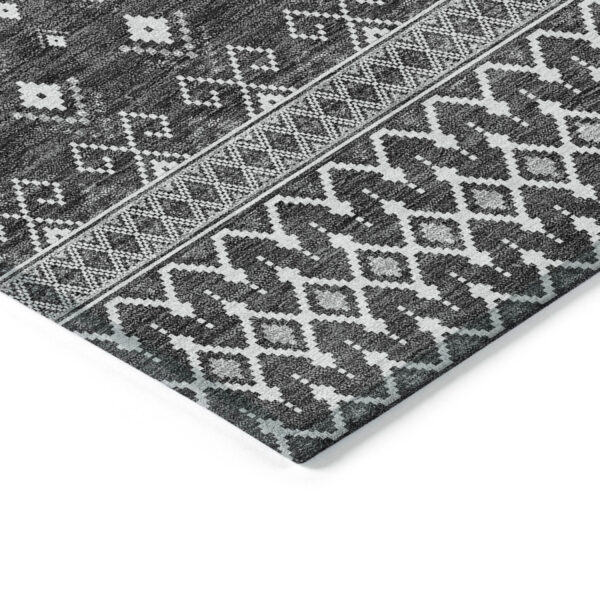 9' X 12' Gray Silver And Charcoal Tribal Washable Indoor Outdoor Area Rug