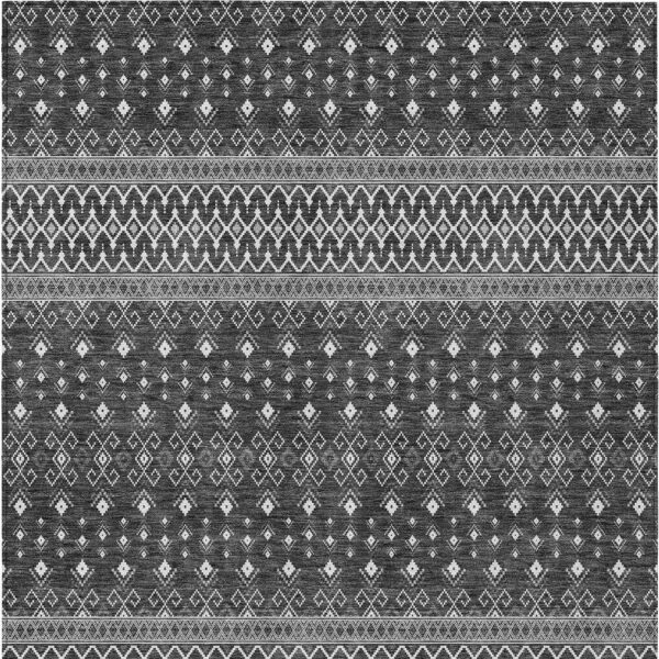 9' X 12' Gray Silver And Charcoal Tribal Washable Indoor Outdoor Area Rug