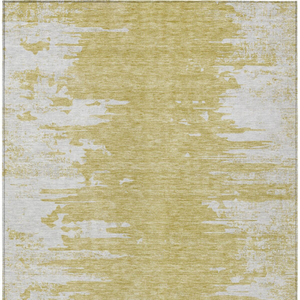 9' X 12' Gold And Ivory Abstract Washable Indoor Outdoor Area Rug