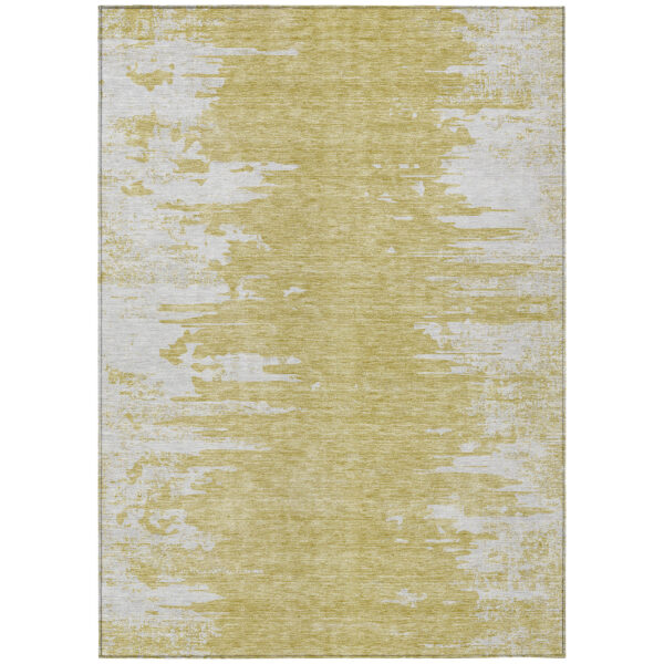 9' X 12' Gold And Ivory Abstract Washable Indoor Outdoor Area Rug