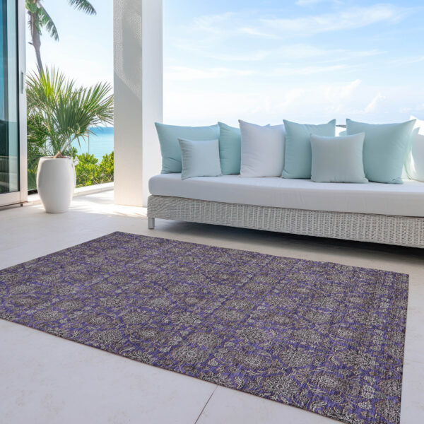 5' X 8' Purple Beige And Taupe Floral Washable Indoor Outdoor Area Rug
