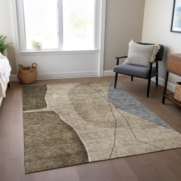 10' X 14' Brown Taupe And Beige Abstract Washable Indoor Outdoor Area Rug