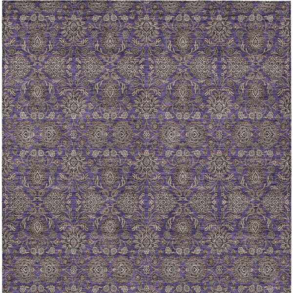 5' X 8' Purple Beige And Taupe Floral Washable Indoor Outdoor Area Rug