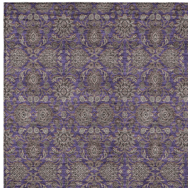 5' X 8' Purple Beige And Taupe Floral Washable Indoor Outdoor Area Rug