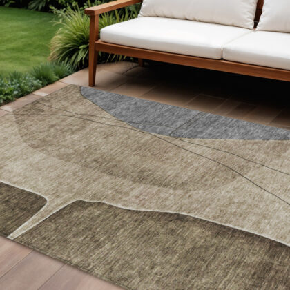 10' X 14' Brown Taupe And Beige Abstract Washable Indoor Outdoor Area Rug