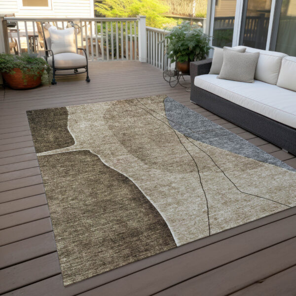 10' X 14' Brown Taupe And Beige Abstract Washable Indoor Outdoor Area Rug