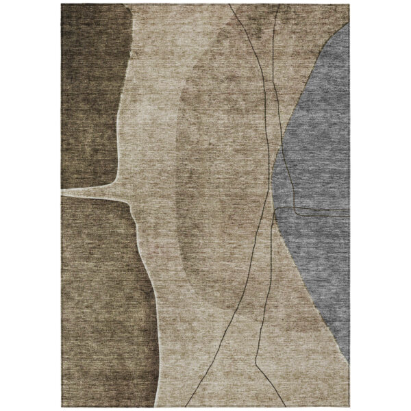 10' X 14' Brown Taupe And Beige Abstract Washable Indoor Outdoor Area Rug