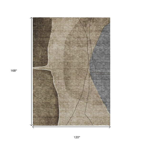 10' X 14' Brown Taupe And Beige Abstract Washable Indoor Outdoor Area Rug