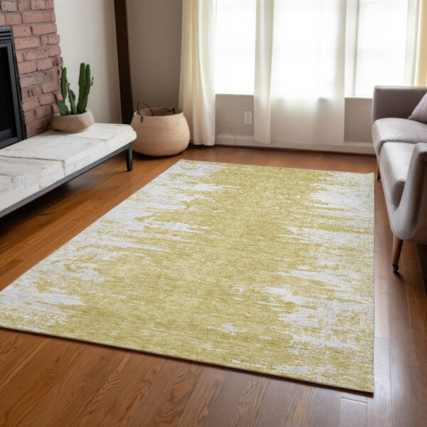 10' X 14' Gold And Ivory Abstract Washable Indoor Outdoor Area Rug