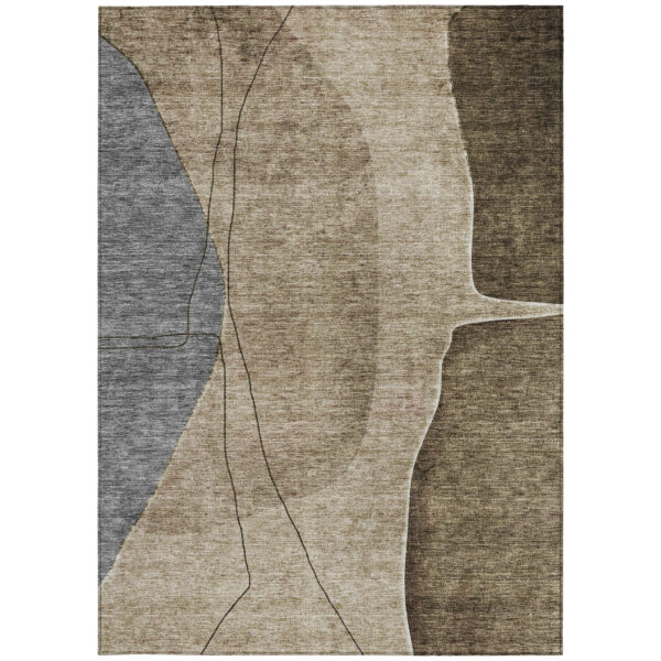 10' X 14' Brown Taupe And Beige Abstract Washable Indoor Outdoor Area Rug