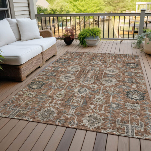 8' X 10' Brown Gray And Charcoal Oriental Washable Indoor Outdoor Area Rug
