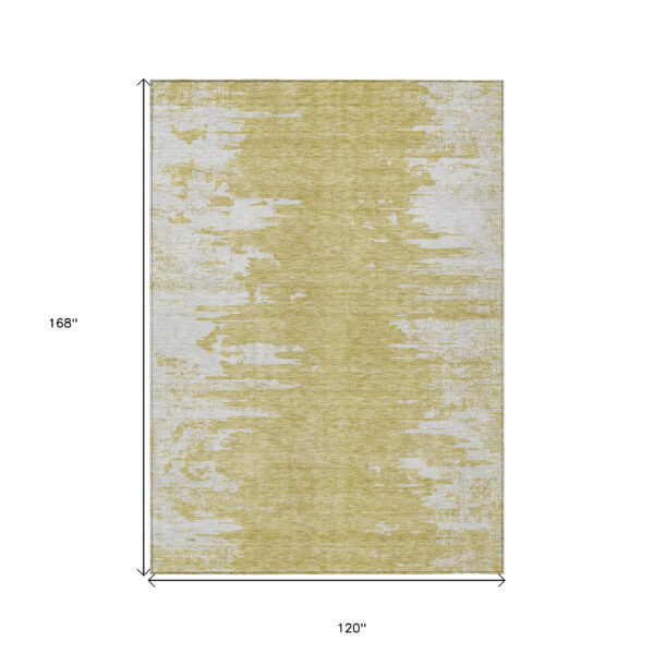 10' X 14' Gold And Ivory Abstract Washable Indoor Outdoor Area Rug