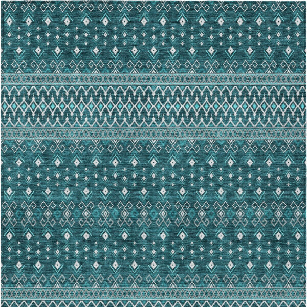 3' X 5' Teal Blue Aqua And Ivory Tribal Washable Indoor Outdoor Area Rug
