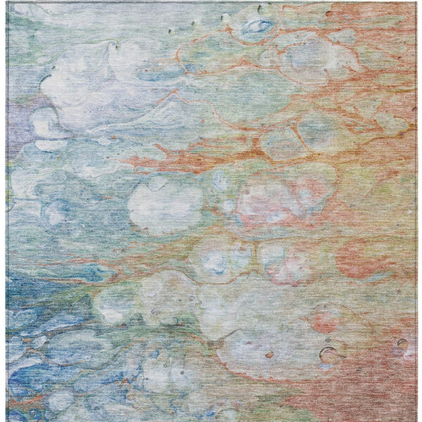 3' X 5' Copper Blue And Artichoke Green Abstract Washable Indoor Outdoor Area Rug