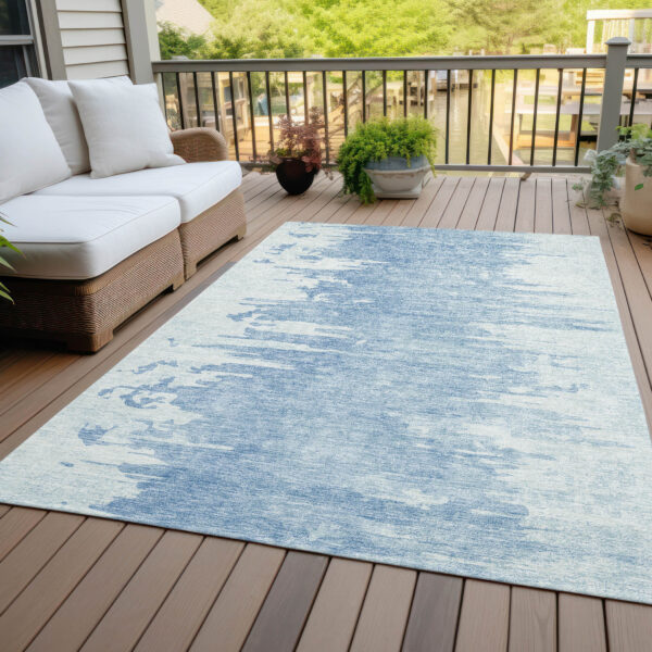 3' X 5' Sky Blue And Denim Blue Abstract Washable Indoor Outdoor Area Rug