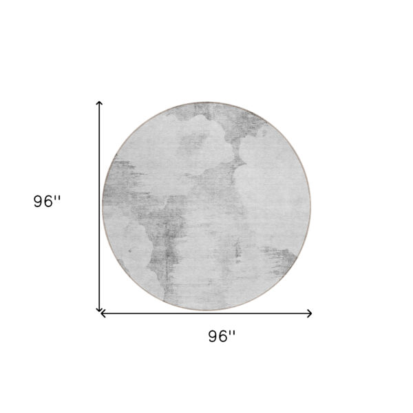 8' Silver Gray And Pewter Round Abstract Washable Indoor Outdoor Area Rug