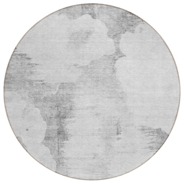 8' Silver Gray And Pewter Round Abstract Washable Indoor Outdoor Area Rug