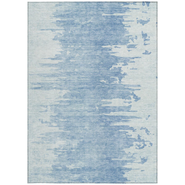 3' X 5' Sky Blue And Denim Blue Abstract Washable Indoor Outdoor Area Rug