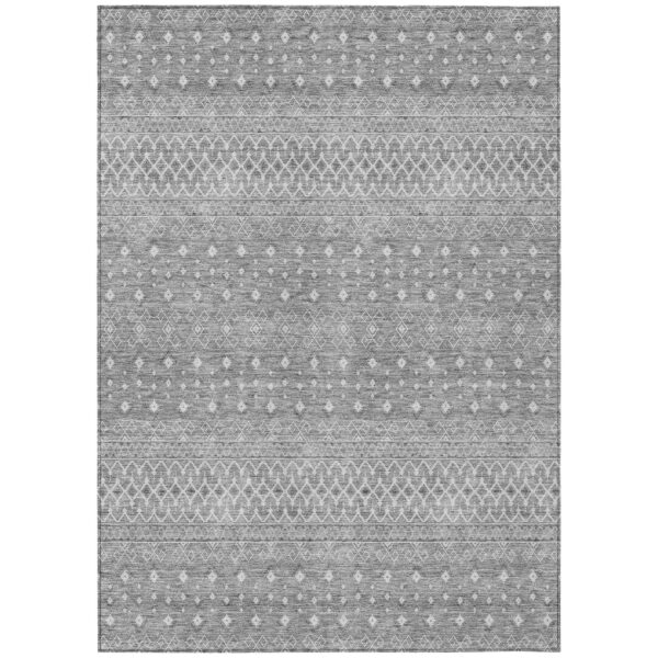 10' X 14' Silver Gray And Ivory Tribal Washable Indoor Outdoor Area Rug