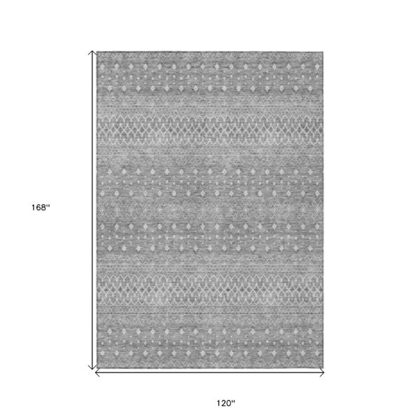 10' X 14' Silver Gray And Ivory Tribal Washable Indoor Outdoor Area Rug