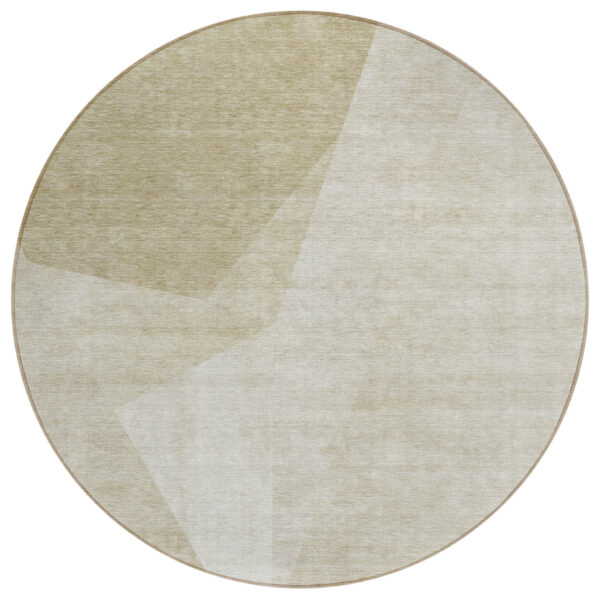 8' Beige Khaki And Taupe Round Abstract Washable Indoor Outdoor Area Rug