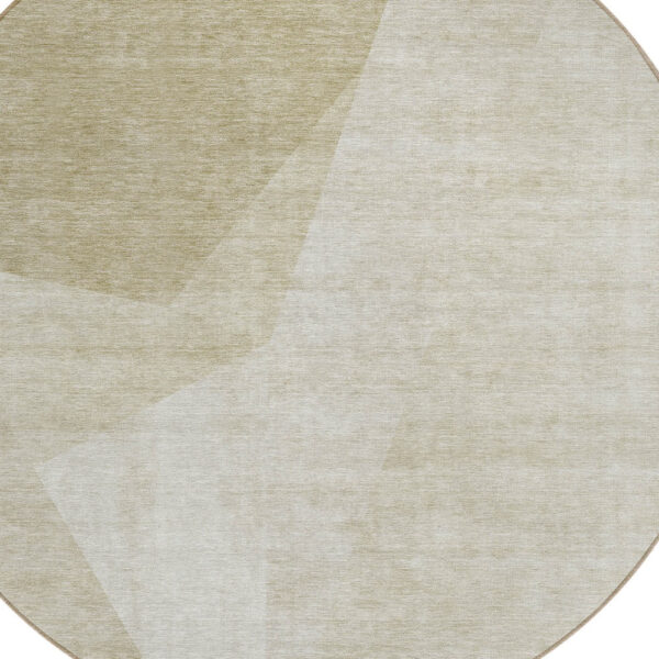 8' Beige Khaki And Taupe Round Abstract Washable Indoor Outdoor Area Rug