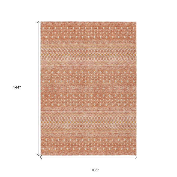9' X 12' Salmon Gold And Ivory Tribal Washable Indoor Outdoor Area Rug