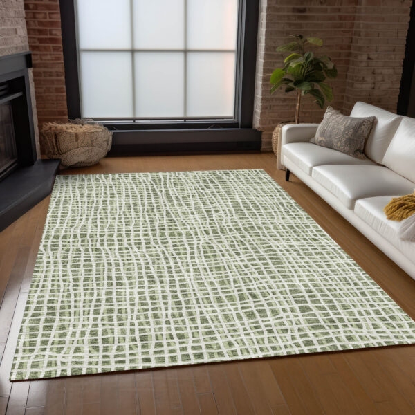 10' X 14' Green And Ivory Striped Washable Indoor Outdoor Area Rug
