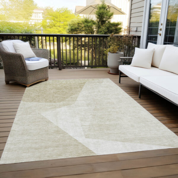 3' X 5' Beige Khaki And Taupe Abstract Washable Indoor Outdoor Area Rug