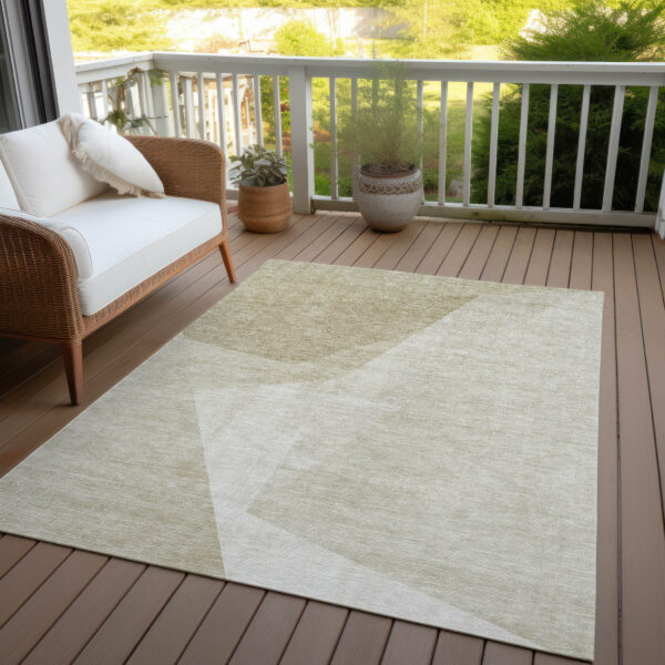 3' X 5' Beige Khaki And Taupe Abstract Washable Indoor Outdoor Area Rug