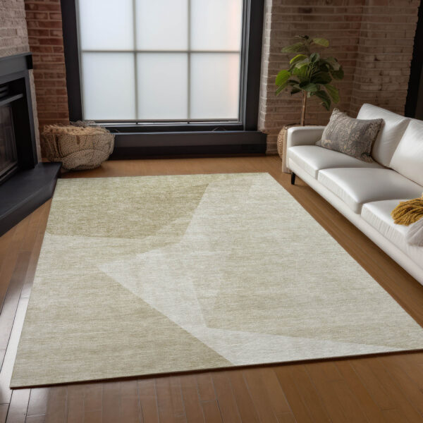 3' X 5' Beige Khaki And Taupe Abstract Washable Indoor Outdoor Area Rug