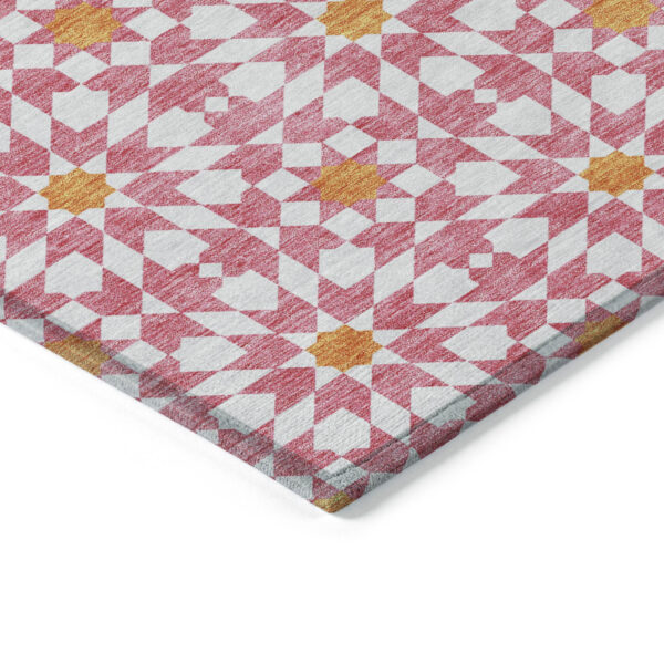 3' X 5' Pink Ivory And Orange Floral Medallion Washable Indoor Outdoor Area Rug