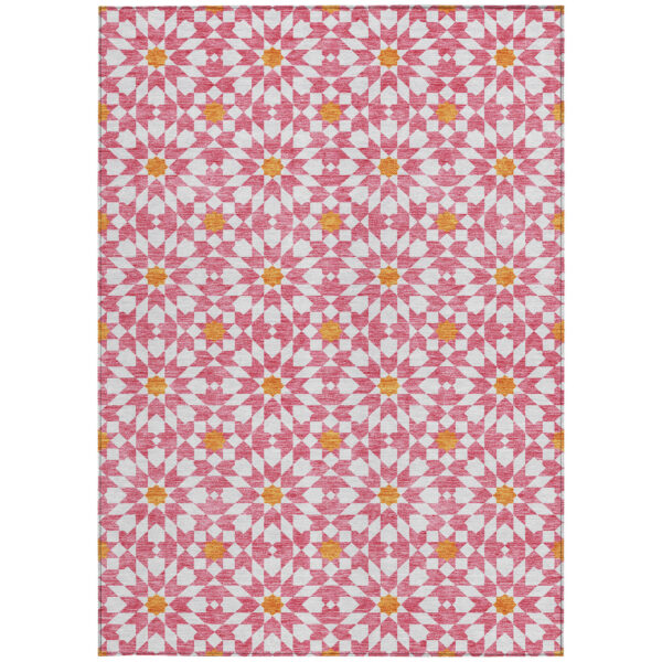 3' X 5' Pink Ivory And Orange Floral Medallion Washable Indoor Outdoor Area Rug