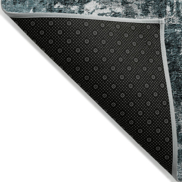 10' X 14' Teal Blue Gray And Charcoal Abstract Washable Indoor Outdoor Area Rug