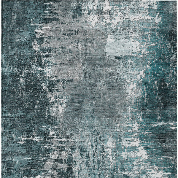 10' X 14' Teal Blue Gray And Charcoal Abstract Washable Indoor Outdoor Area Rug