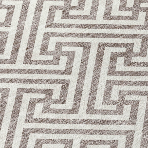 3' X 5' Taupe And Ivory Geometric Washable Indoor Outdoor Area Rug