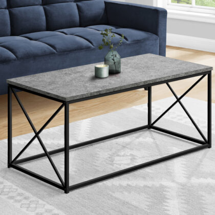 41" Gray And Black Wood And Metal Coffee Table