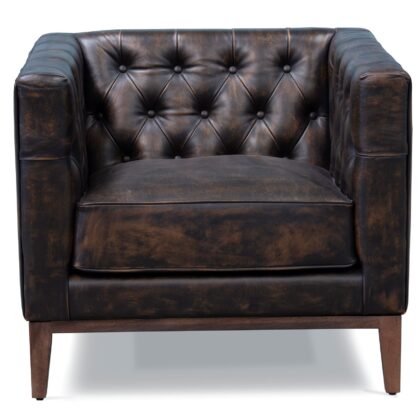 33" Brown and Black Antiqued Top Grain Leather Tufted Club Chair