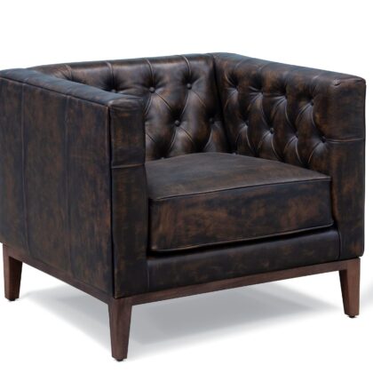 33" Brown and Black Antiqued Top Grain Leather Tufted Club Chair