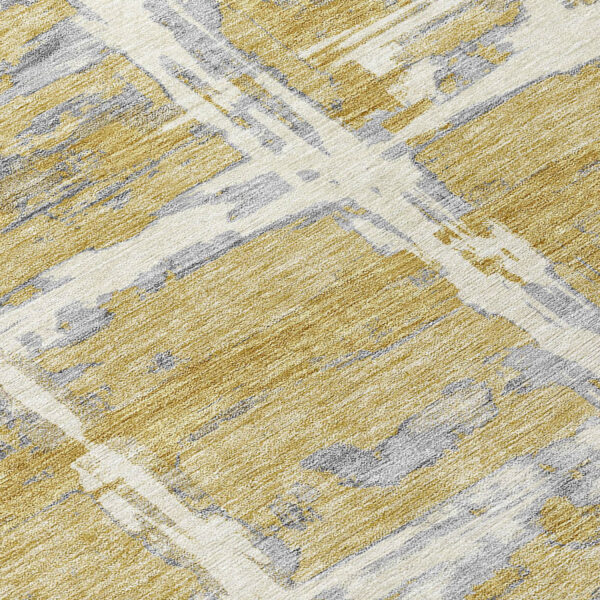 8' Gold Beige And Gray Round Striped Washable Indoor Outdoor Area Rug