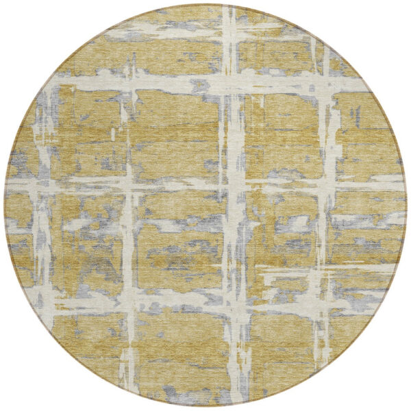 8' Gold Beige And Gray Round Striped Washable Indoor Outdoor Area Rug